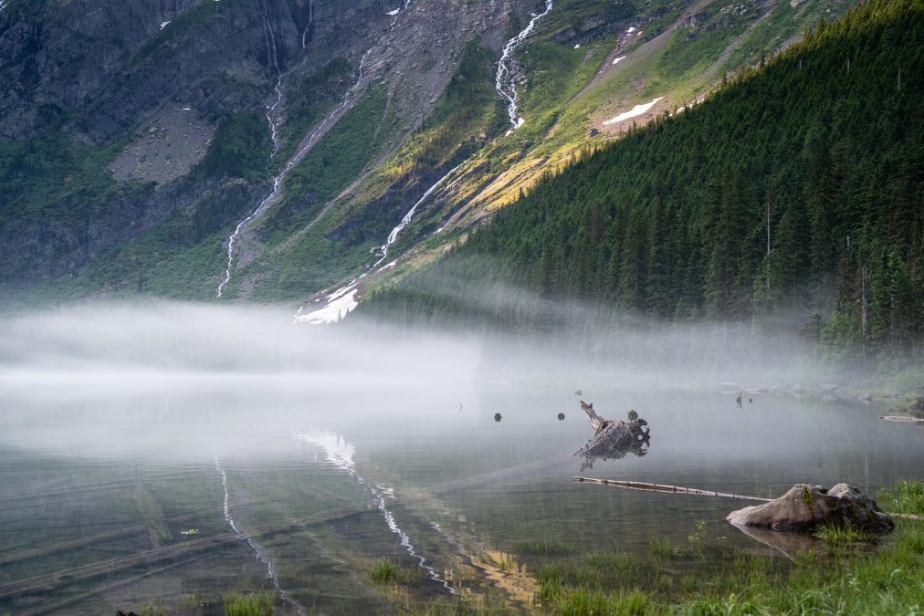 Avalanche Lake on a sunny morning in Glacier National Park
