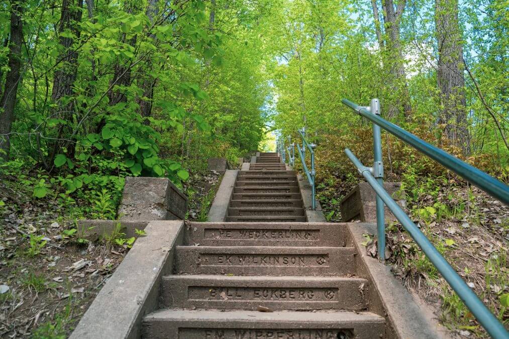 Kiwanis Stairway, with names imprinted into the steps along the Barn Bluff trail