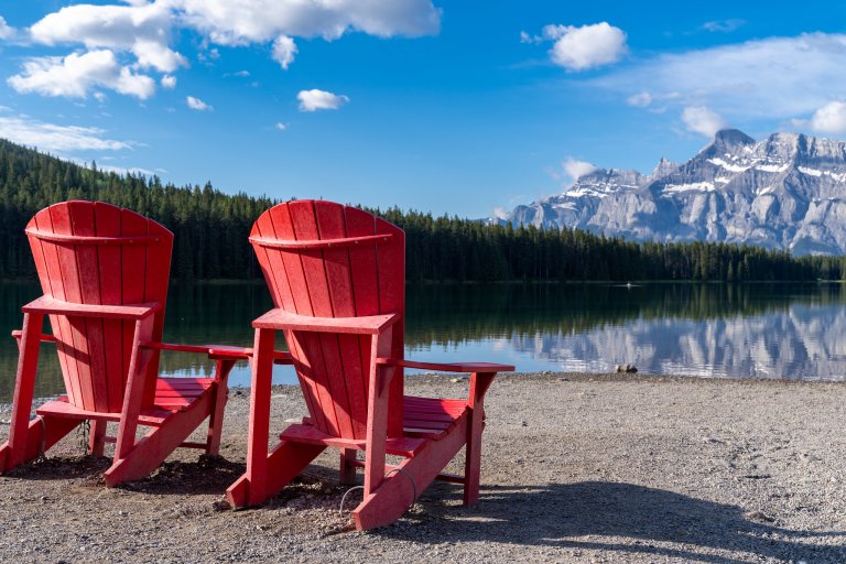 Red Chairs at Two Jack Lake